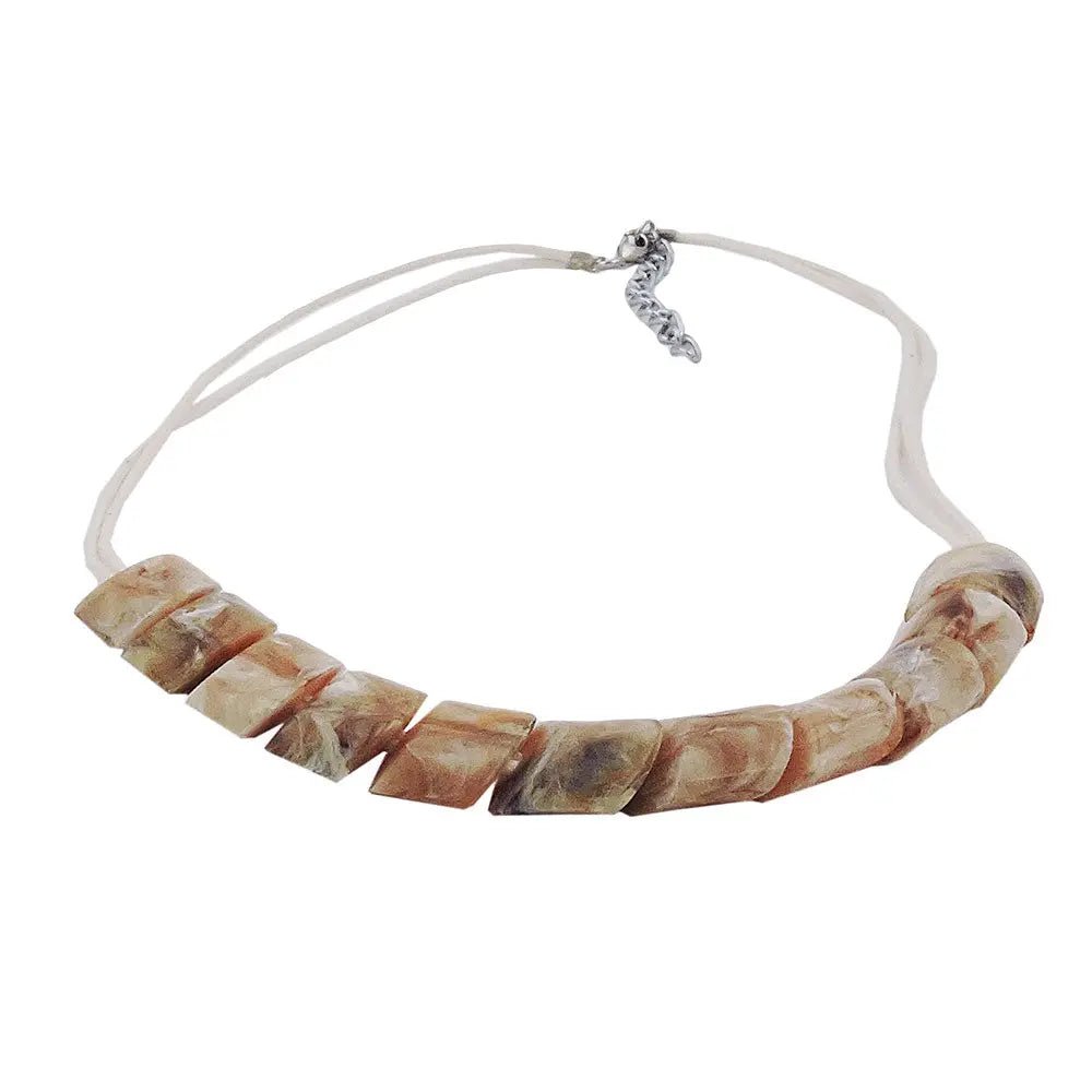 Kette Schrägperle Kunststoff beige - marmoriert Kordel hellbeige 45cm