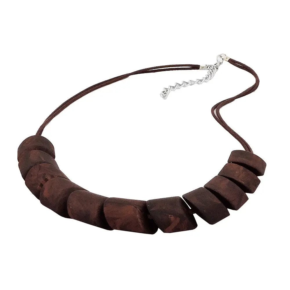 Kette Schrägperle Kunststoff braun - marmoriert Kordel dunkelbraun 45cm