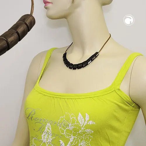 Kette Schrägperle Kunststoff dunkelbraun - seidig - glänzend Kordel braun 45cm
