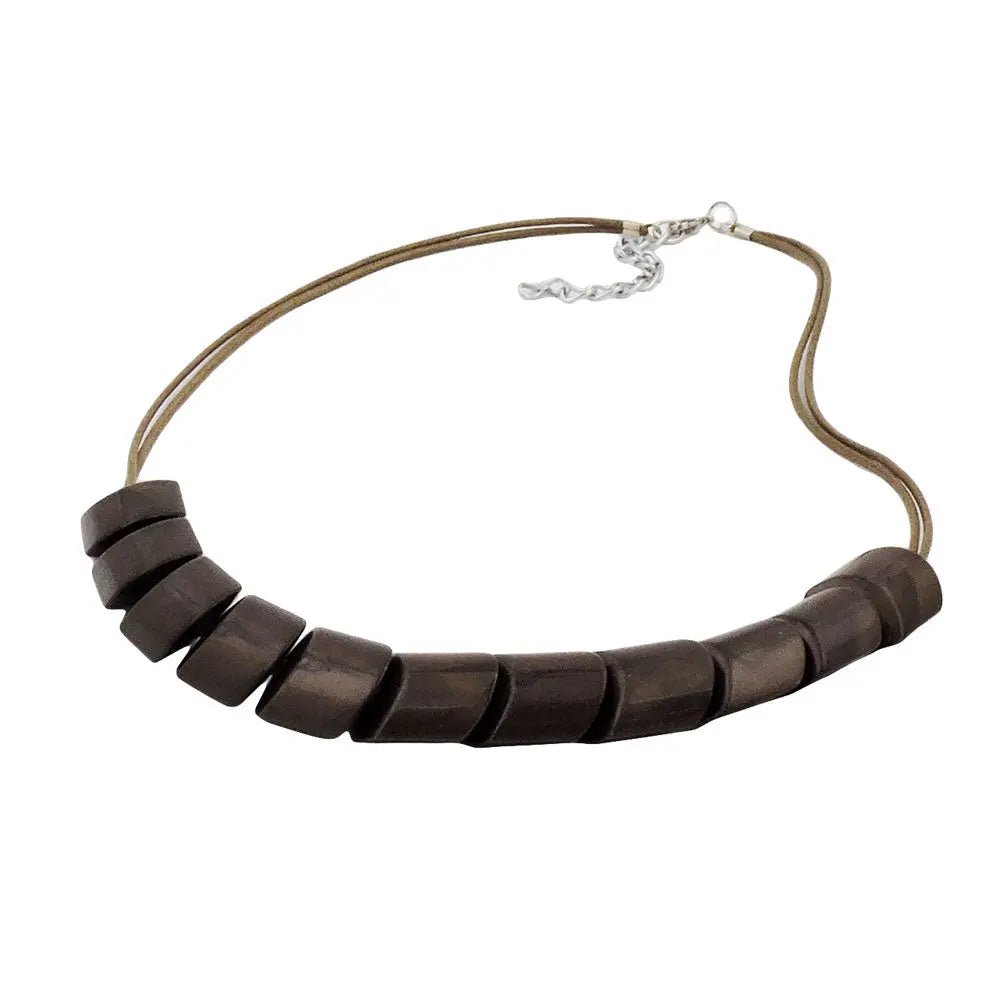 Kette Schrägperle Kunststoff dunkelbraun - seidig - glänzend Kordel braun 45cm