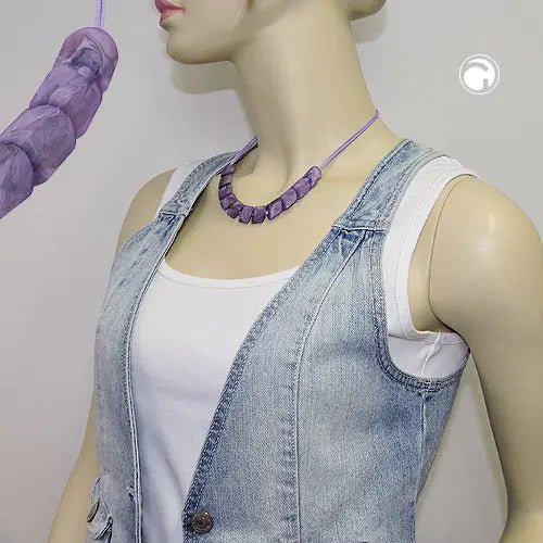 Kette Schrägperle Kunststoff flieder - marmoriert Kordel lila 45cm