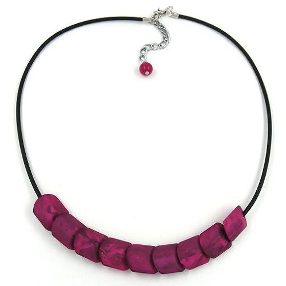 Kette Schrägperle Kunststoff pink - marmoriert - matt Vollgummi schwarz 45cm