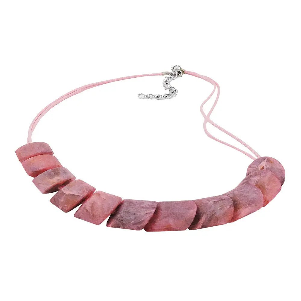 Kette Schrägperle Kunststoff rosa - marmoriert - matt Kordel rosa 45cm