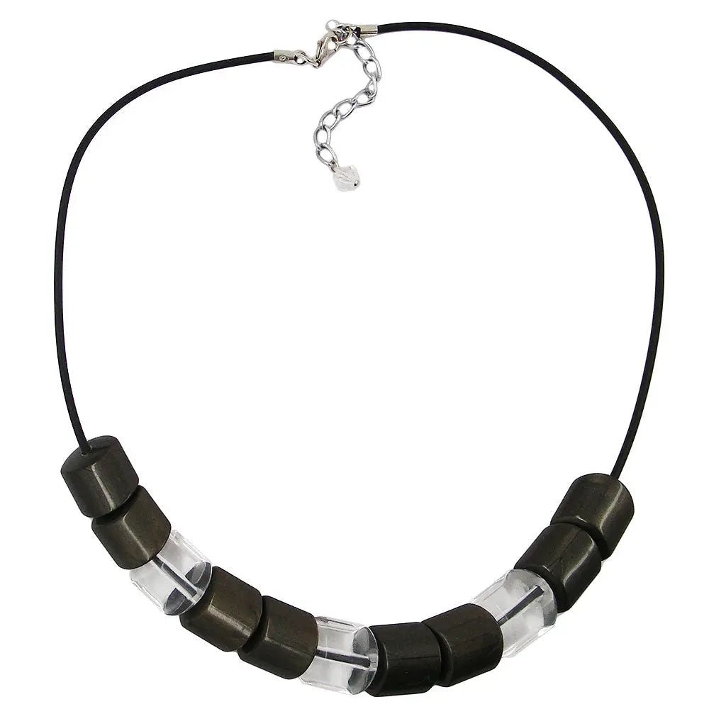 Kette Schrägperle Kunststoff schlammfarben und kristall - transparent Vollgummi schwarz 45cm