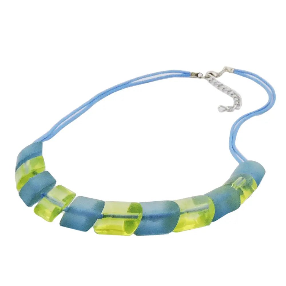 Kette Schrägperle Kunststoff türkis - grün Kordel hellblau 45cm