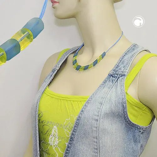 Kette Schrägperle Kunststoff türkis - grün Kordel hellblau 45cm