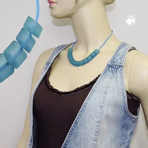 Kette Schrägperle Kunststoff türkis - transparent - matt Kordel hellblau 45cm