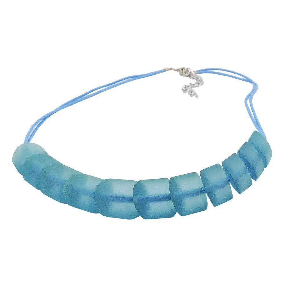 Kette Schrägperle Kunststoff türkis - transparent - matt Kordel hellblau 45cm