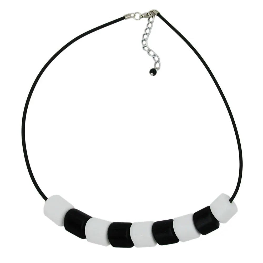 Kette Schrägperle Kunststoff weiß - glänzend und schwarz - glänzend Vollgummi schwarz 45cm