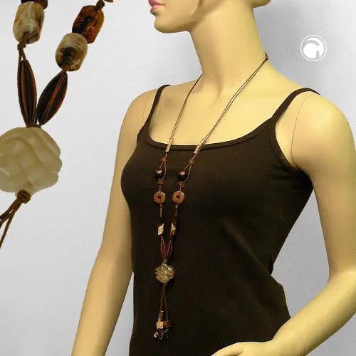 Kette, Spiralperle beige, braun - beige