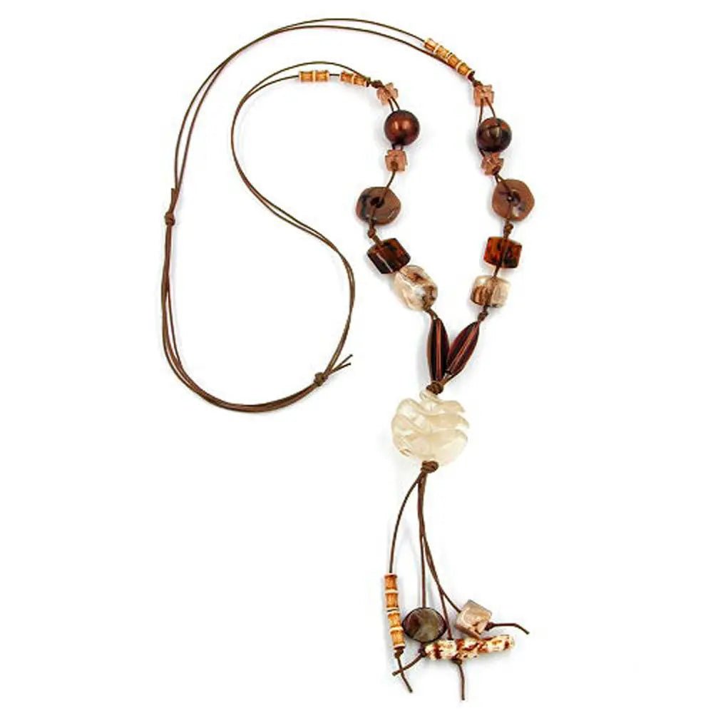 Kette, Spiralperle beige, braun - beige