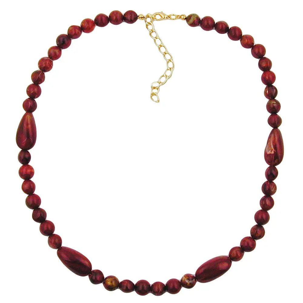 Kette Winkelperle Kunststoff rot - gold - marmoriert glänzend 45cm