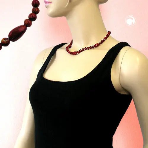 Kette Winkelperle Kunststoff rot - gold - marmoriert glänzend 45cm