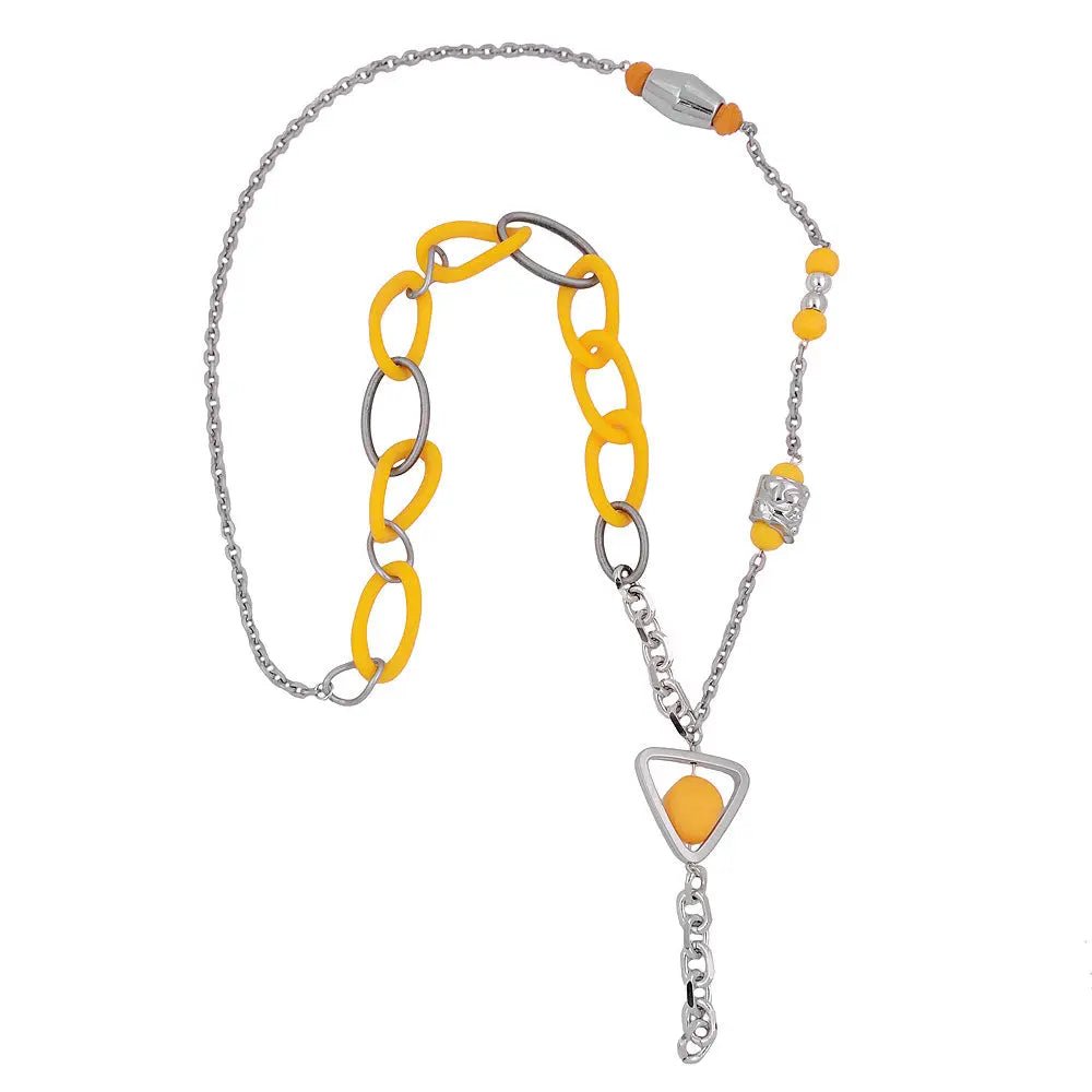 Kette Y - Kette Kettenglieder gelb grau chrom - farbig Kunststoff Aluminium 90cm