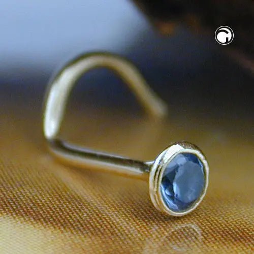 Nasenstecker 2,5mm Spirale mit Zirkonia aquamarin - hellblau 18Kt GOLD
