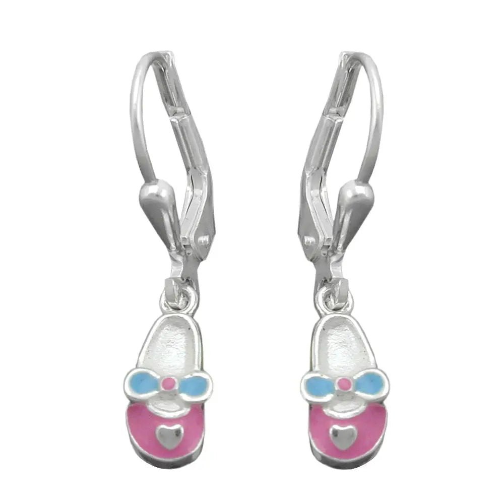 Ohrbrisur Ohrhänger Ohrringe 24x5mm Kinderschuh rosa - hellblau lackiert Silber 925
