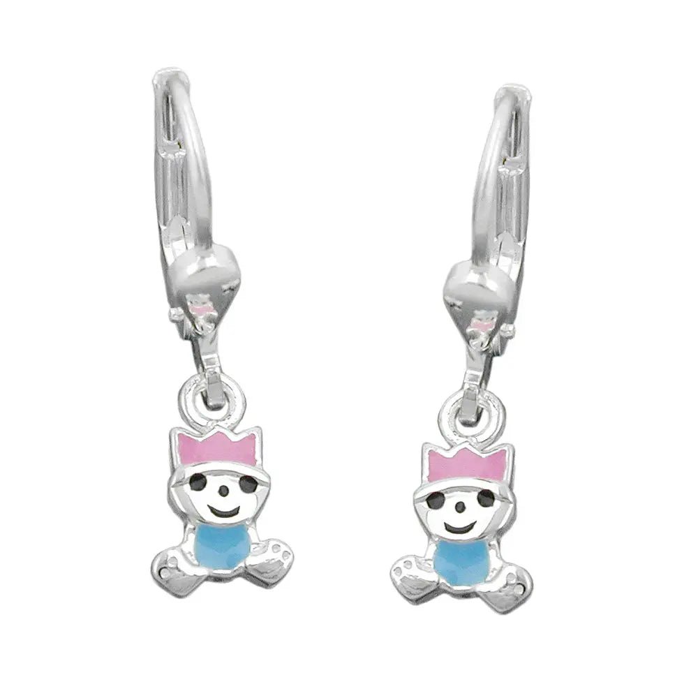 Ohrbrisur Ohrhänger Ohrringe 24x6mm kleiner König pink - hellblau lackiert Silber 925