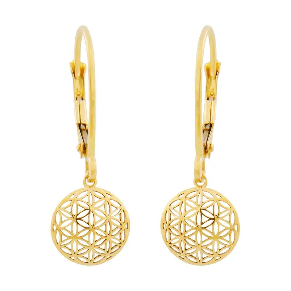 Ohrbrisur Ohrhänger Ohrringe 25x9mm Blume des Lebens 9Kt GOLD