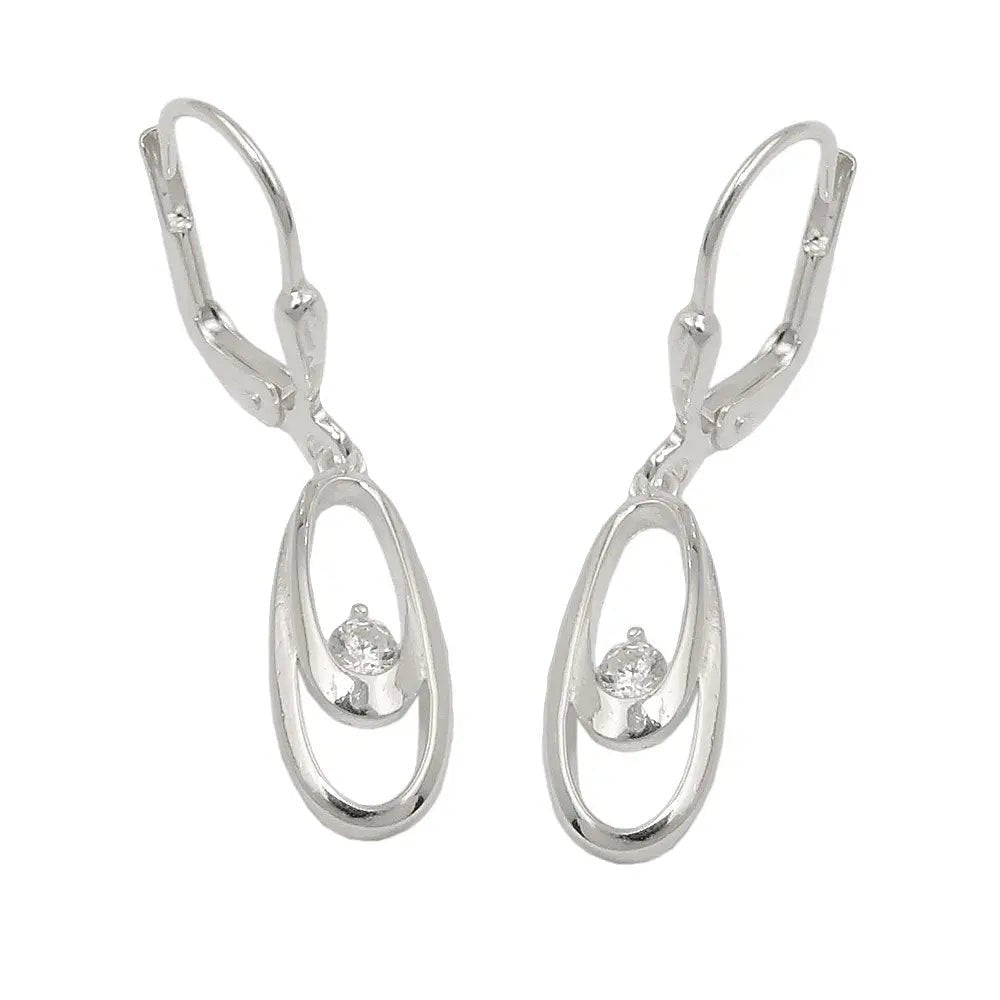Ohrbrisur Ohrhänger Ohrringe 30x6mm Doppel - Oval glänzend mit Zirkonia weiß Silber 925