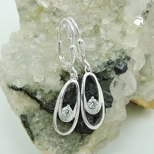 Ohrbrisur Ohrhänger Ohrringe 30x6mm Doppel - Oval glänzend mit Zirkonia weiß Silber 925