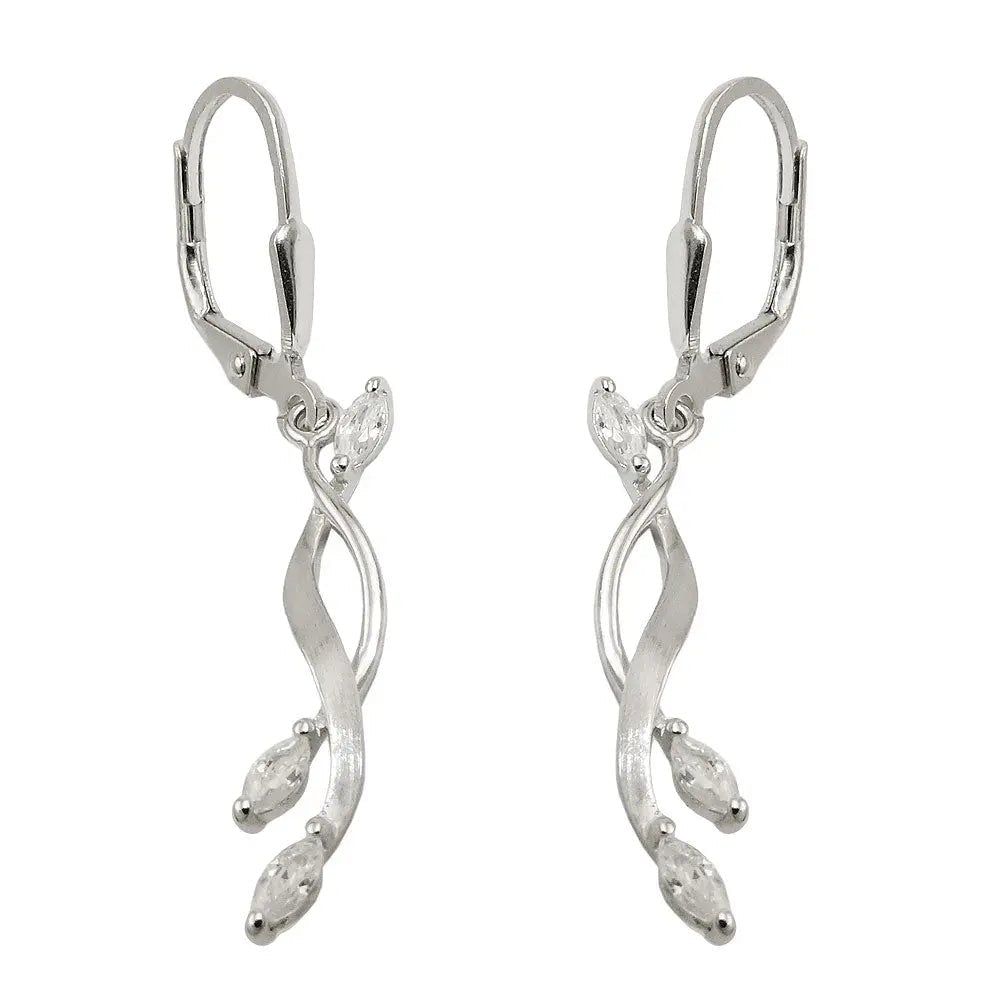 Ohrbrisur Ohrhänger Ohrringe 40x5mm Zirkonia matt - glänzend rhodiniert Silber 925