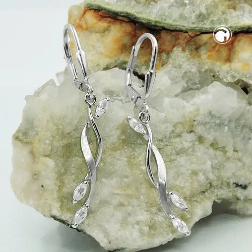 Ohrbrisur Ohrhänger Ohrringe 40x5mm Zirkonia matt - glänzend rhodiniert Silber 925