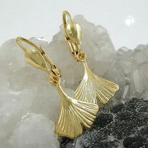 Ohrbrisur OhrhŠnger Ohrringe 27mm Ginkgoblatt glŠnzend 9Kt GOLD