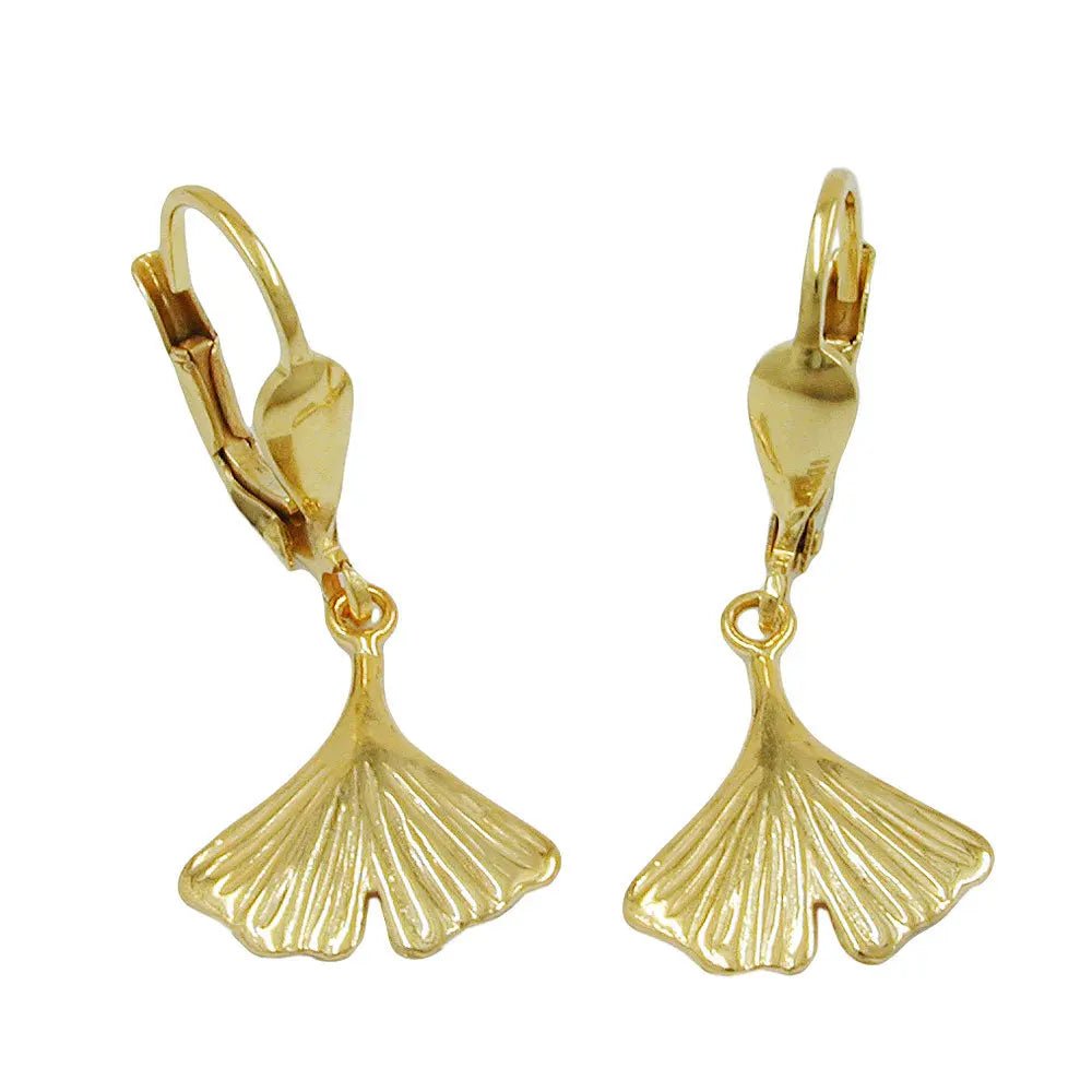 Ohrbrisur OhrhŠnger Ohrringe 27mm Ginkgoblatt glŠnzend 9Kt GOLD