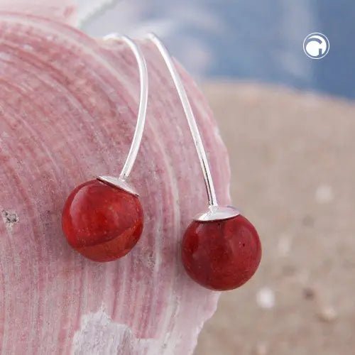 Ohrhaken Ohrhänger Ohrringe 28x8mm Coral - Perle Silber 925