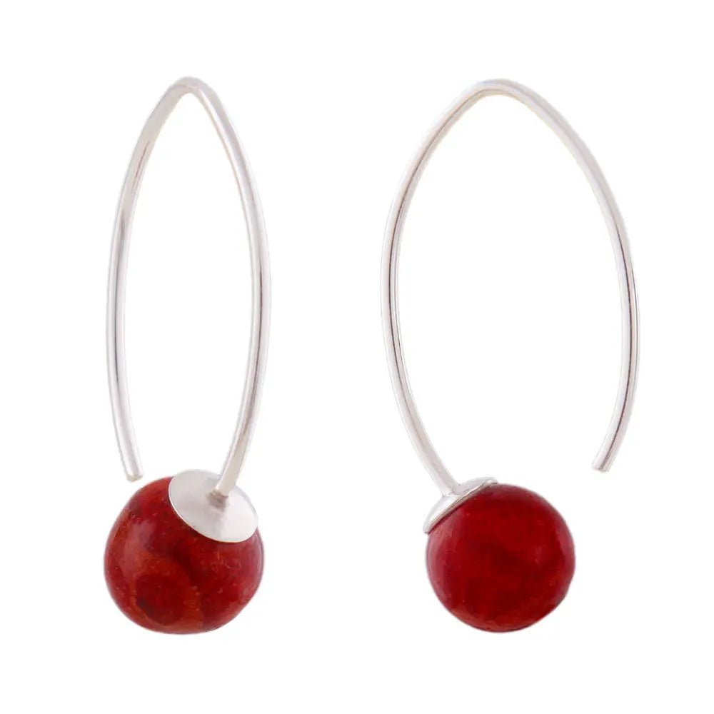 Ohrhaken Ohrhänger Ohrringe 28x8mm Coral - Perle Silber 925