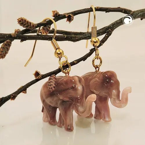 Ohrhaken Ohrhänger Ohrringe 39x23mm Elefant mini braun - marmoriert Kunststoff
