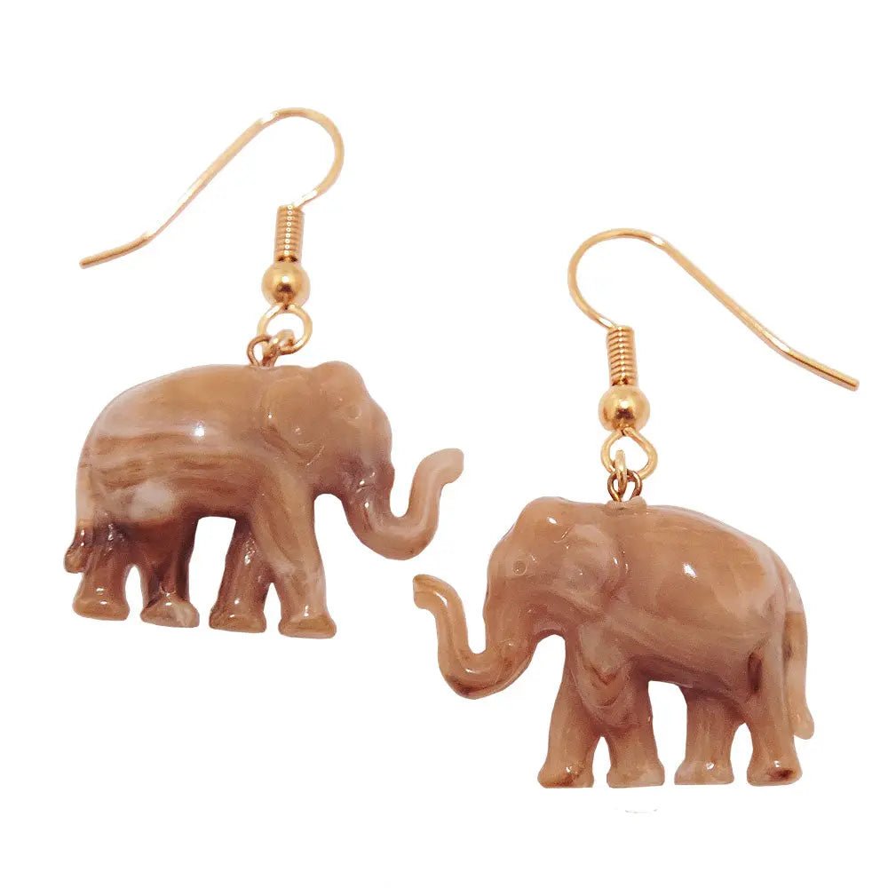 Ohrhaken Ohrhänger Ohrringe 39x23mm Elefant mini braun - marmoriert Kunststoff