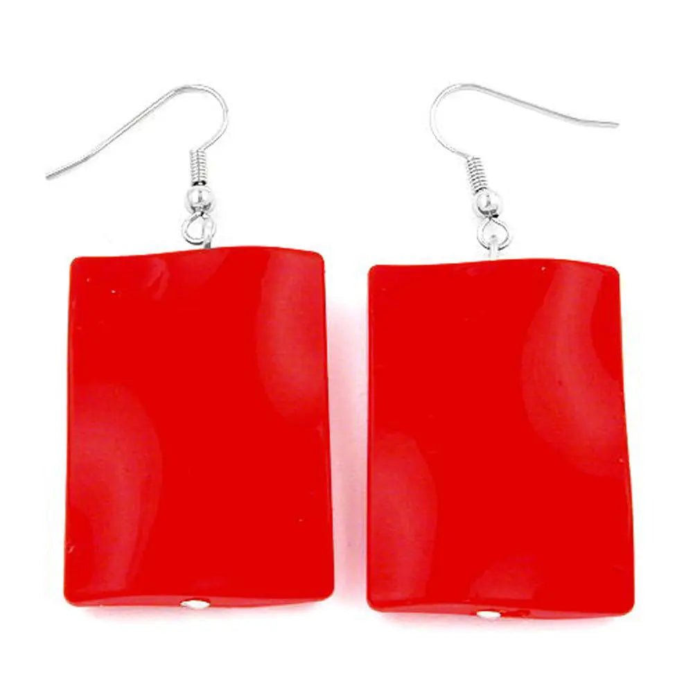 Ohrhaken Ohrhänger Ohrringe 56x25mm Viereck gewellt rot - glänzend