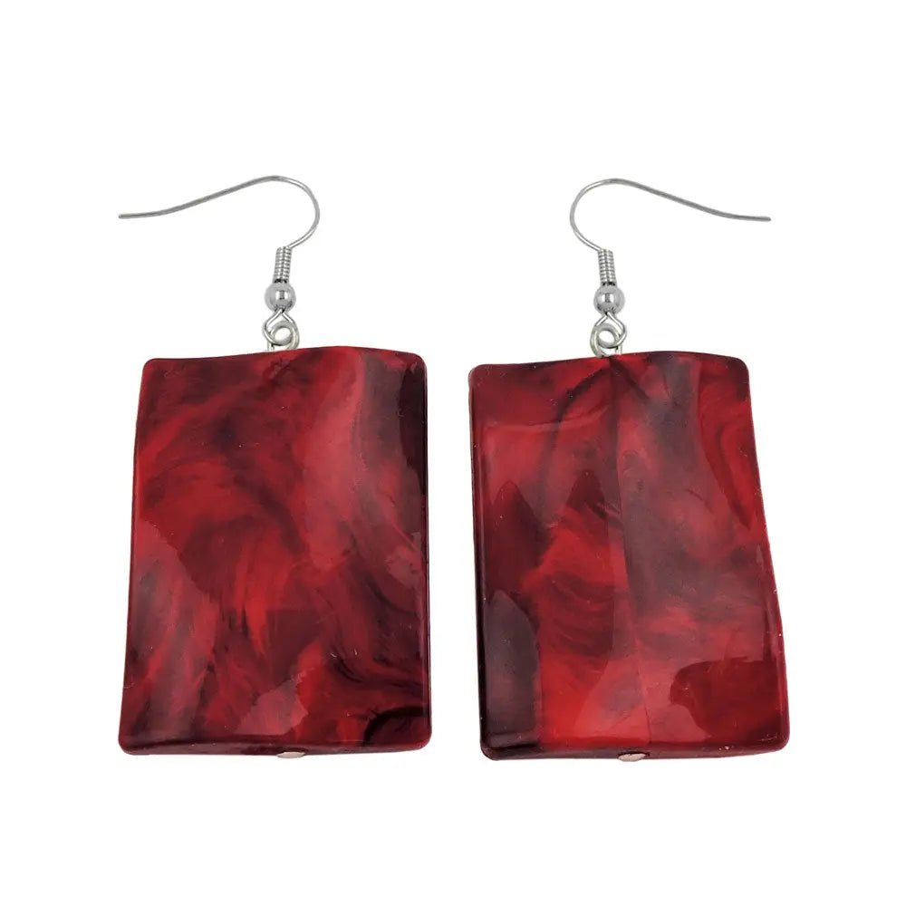 Ohrhaken Ohrhänger Ohrringe 56x25mm Viereck gewellt rot - schwarz - marmoriert