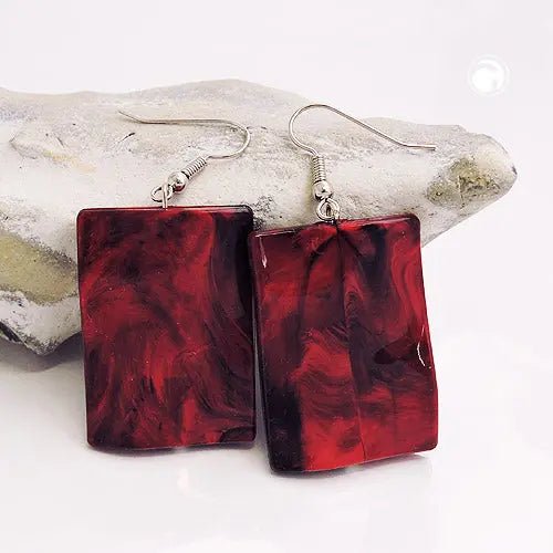 Ohrhaken Ohrhänger Ohrringe 56x25mm Viereck gewellt rot - schwarz - marmoriert