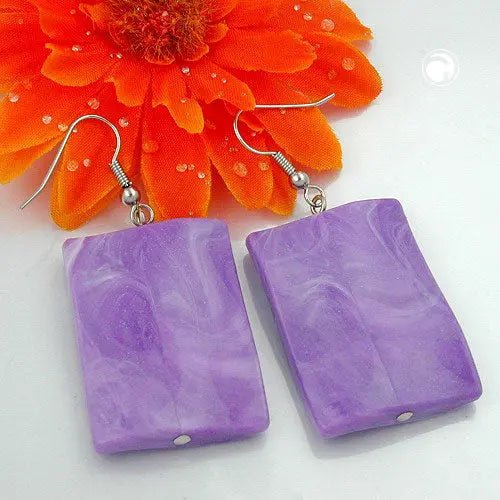 Ohrhaken Ohrhänger Ohrringe 56x25mm Viereck Kunststoff flieder - weiß - marmoriert