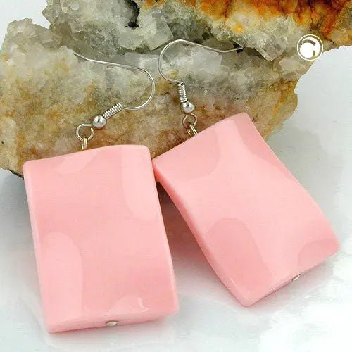 Ohrhaken Ohrhänger Ohrringe 56x25mm Viereck Kunststoff gewellt rosa - glänzend