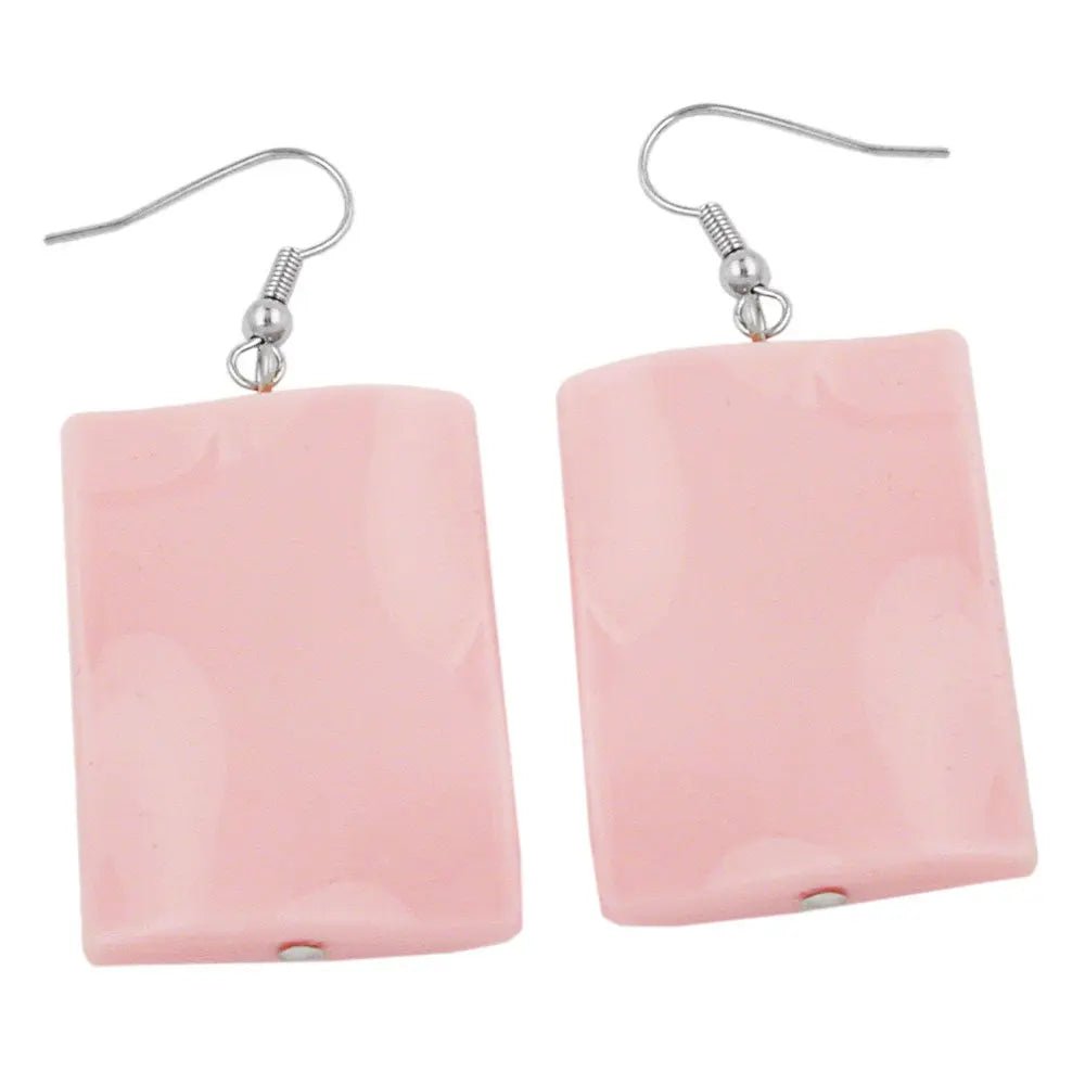 Ohrhaken Ohrhänger Ohrringe 56x25mm Viereck Kunststoff gewellt rosa - glänzend