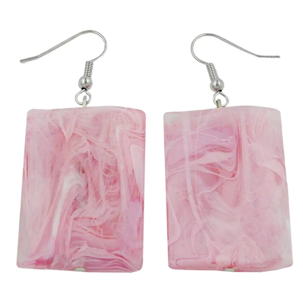 Ohrhaken Ohrhänger Ohrringe 56x25mm Viereck Kunststoff gewellt rosa - marmoriert