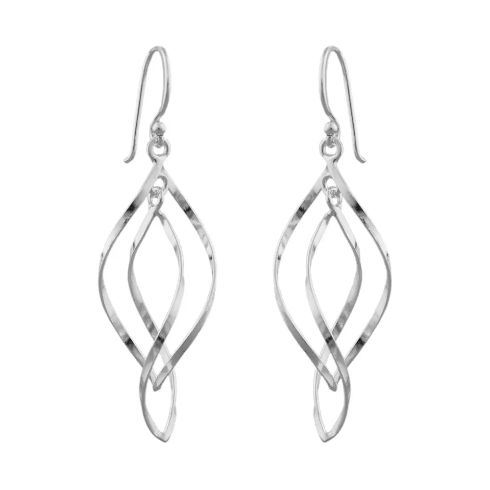 Ohrhaken Ohrring 45x13mm 2x Spitzoval in sich gedreht glänzend Silber 925