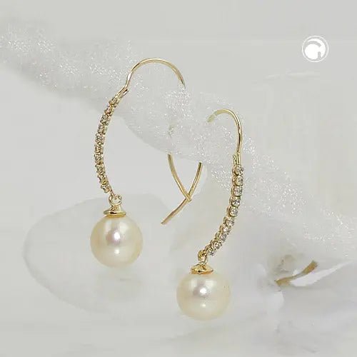 Ohrhaken Ohrringe 27x7mm Ohrringe mit Süßwasserzuchtperle und Zirkonias 9Kt GOLD