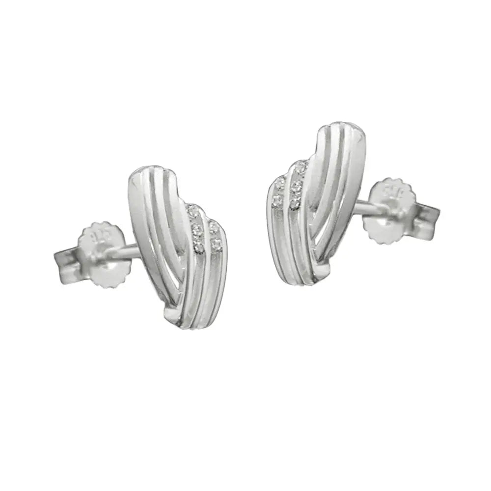 Ohrstecker Ohrring 10x6mm streifig mit Zirkonias matt - glänzend Silber 925
