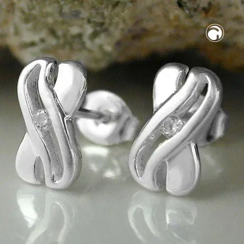 Ohrstecker Ohrring 10x6mm X - Form mit Zirkonia glänzend Silber 925