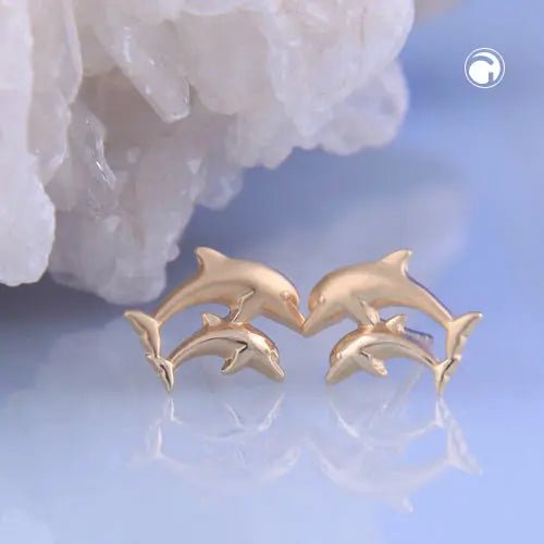 Ohrstecker Ohrring 10x7mm Delfin - Pärchen matt - glänzend 9Kt GOLD