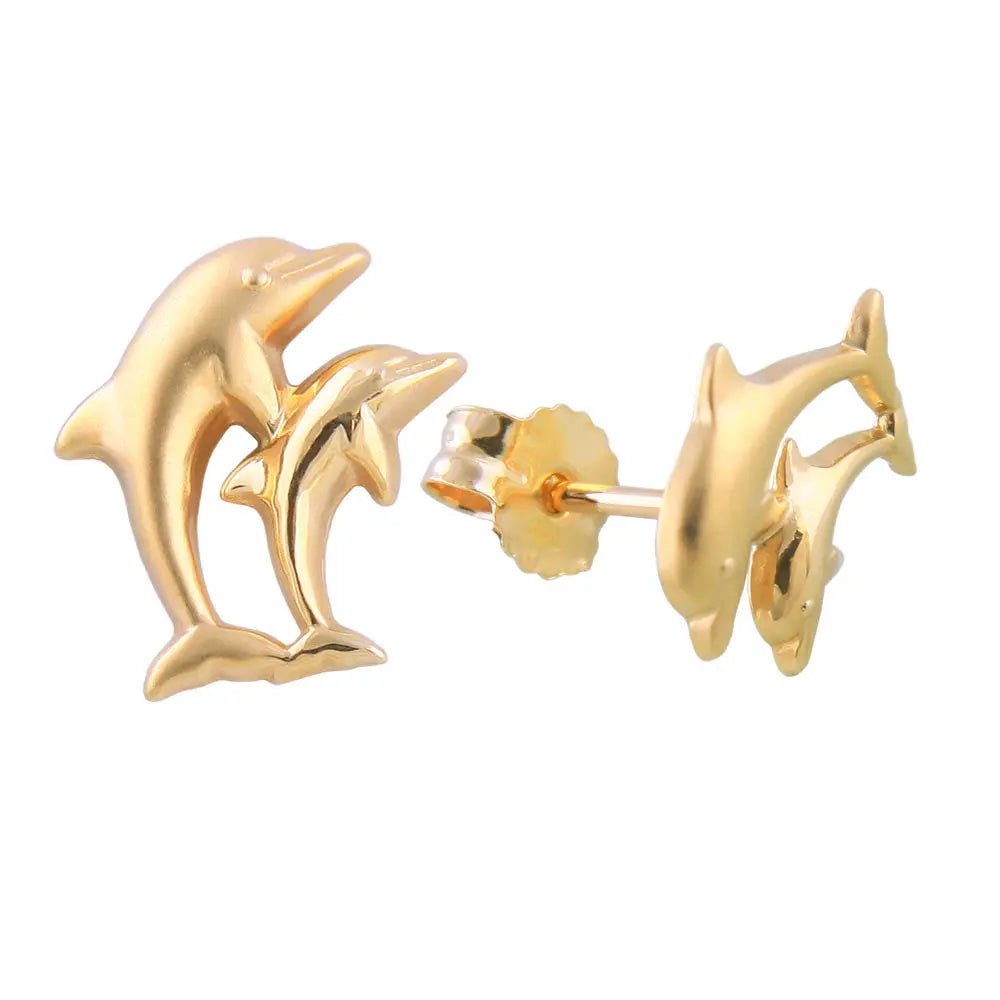 Ohrstecker Ohrring 10x7mm Delfin - Pärchen matt - glänzend 9Kt GOLD