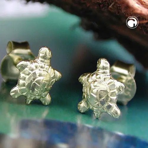 Ohrstecker Ohrring 7x5,5mm Schildkršte glŠnzend diamantiert 9Kt GOLD