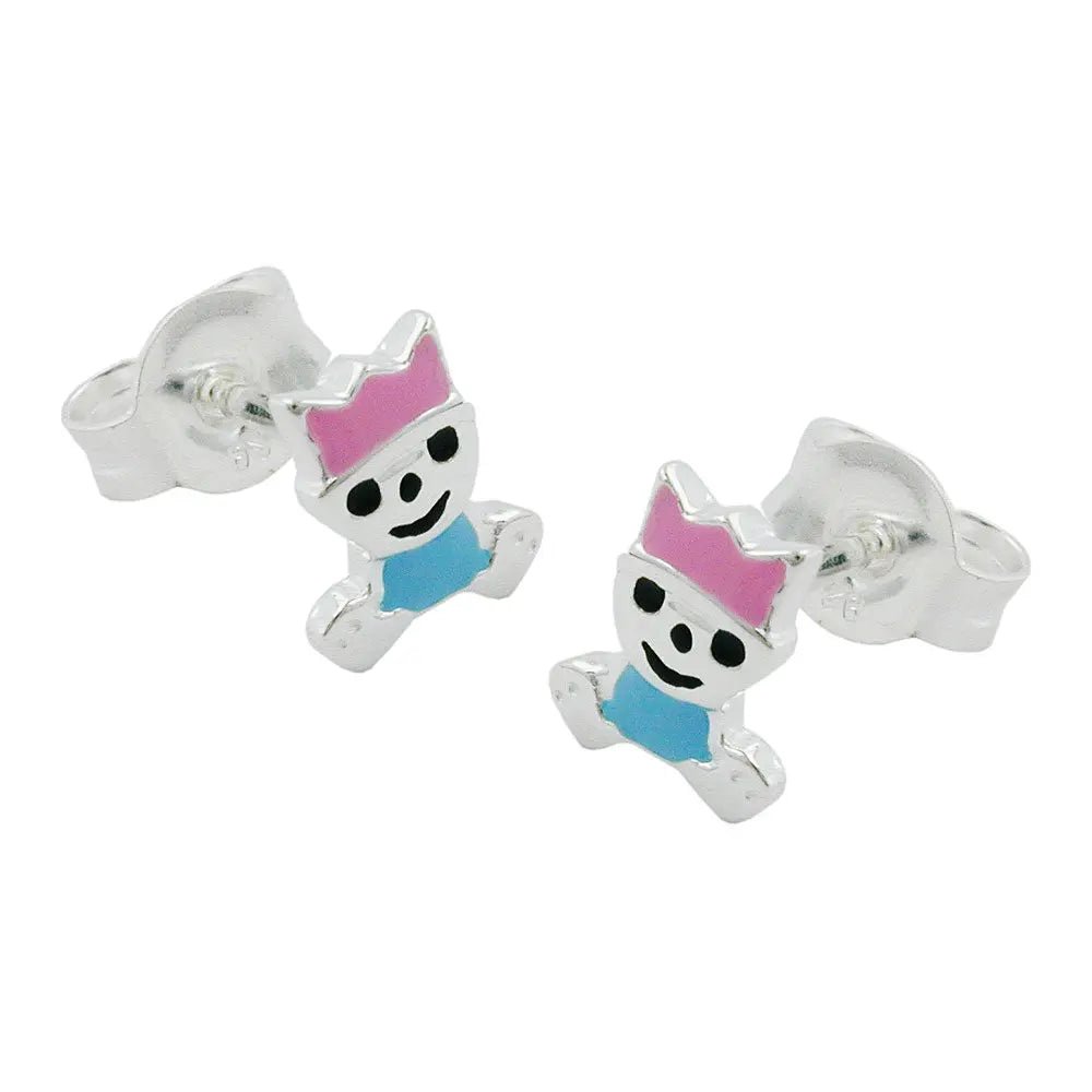 Ohrstecker Ohrring 7x6mm kleiner König pink - hellblau lackiert Silber 925