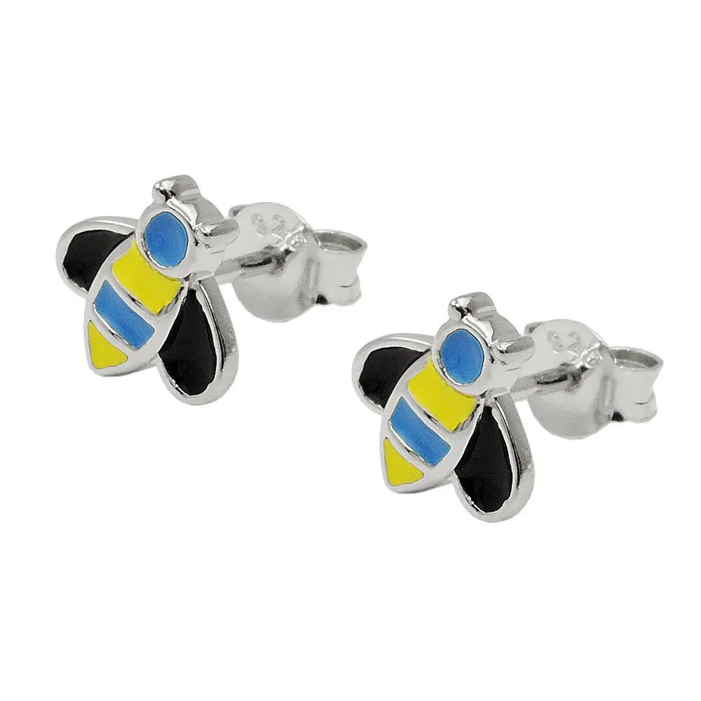 Ohrstecker Ohrring 8x8mm Bienen blau - gelb - schwarz emailliert Silber 925