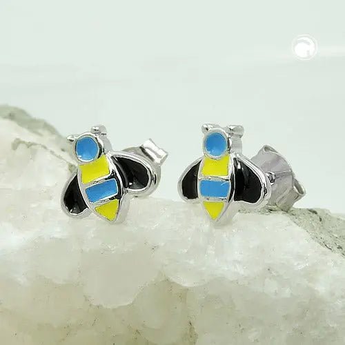 Ohrstecker Ohrring 8x8mm Bienen blau - gelb - schwarz emailliert Silber 925