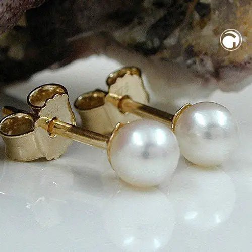 Ohrstecker Ohrring ca. 4mm Süßwasserzuchtperle rund 9Kt GOLD